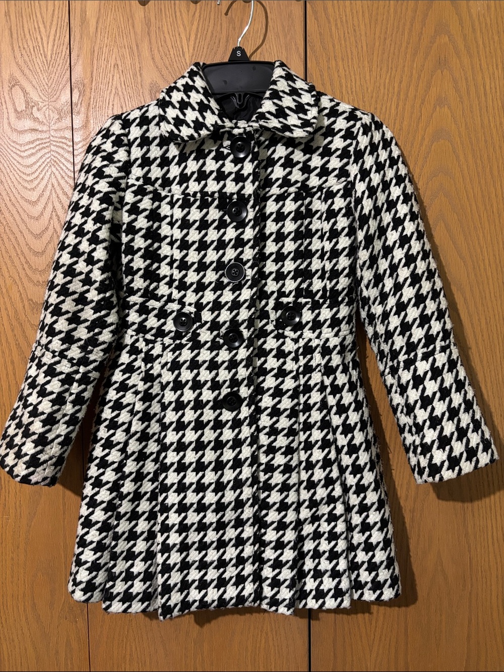 George Black and White Houndstooth Pea Coat girls 4-5 button up